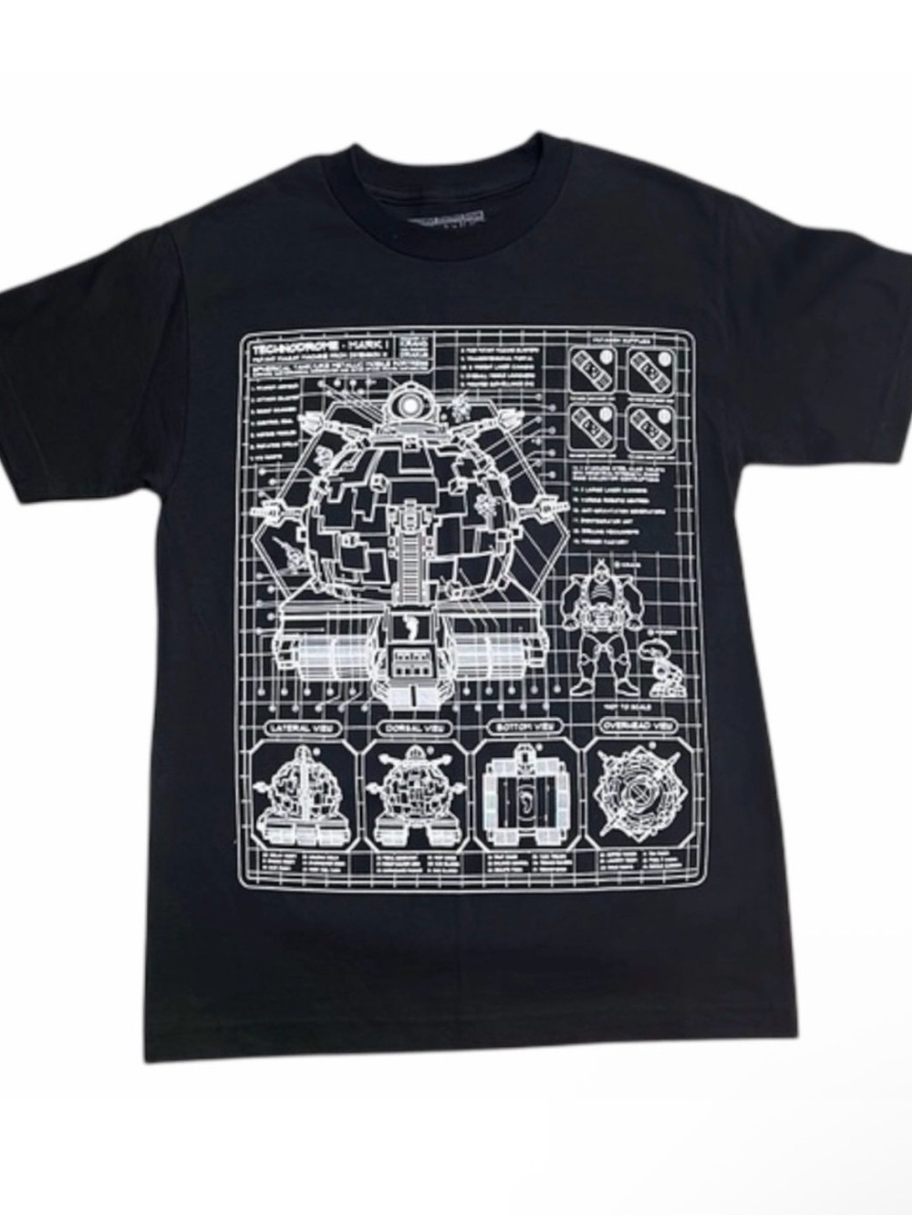TMNT Technodrome Mark Black Blueprint Graphic Tee NWOT Medium Unisex T-Shirt